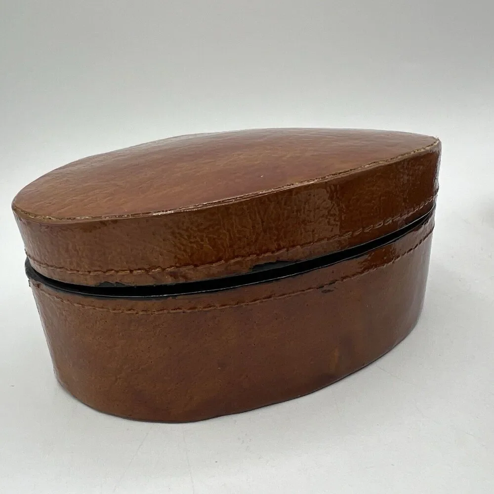 Set 3 Brown Oval Lacquer Nesting Trinket Boxes 5.25